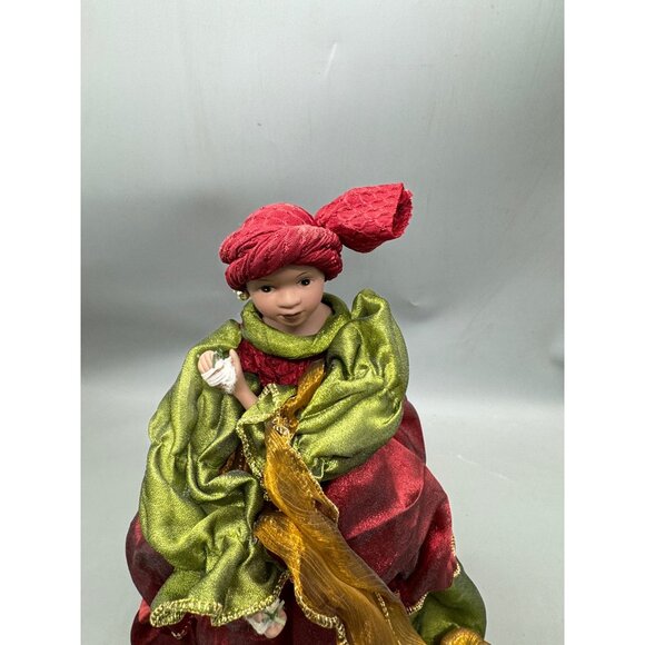 Vtg Handmade African-Style Doll Red Green Dress Christmas tree toper 16" READ - Picture 3 of 9